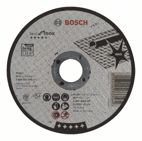  Диск отрезной, прямой, Best for Inox, Rapido A 30 V INOX BF, 125 мм, 2,5 мм "Bosch" 2.608.603.504 
