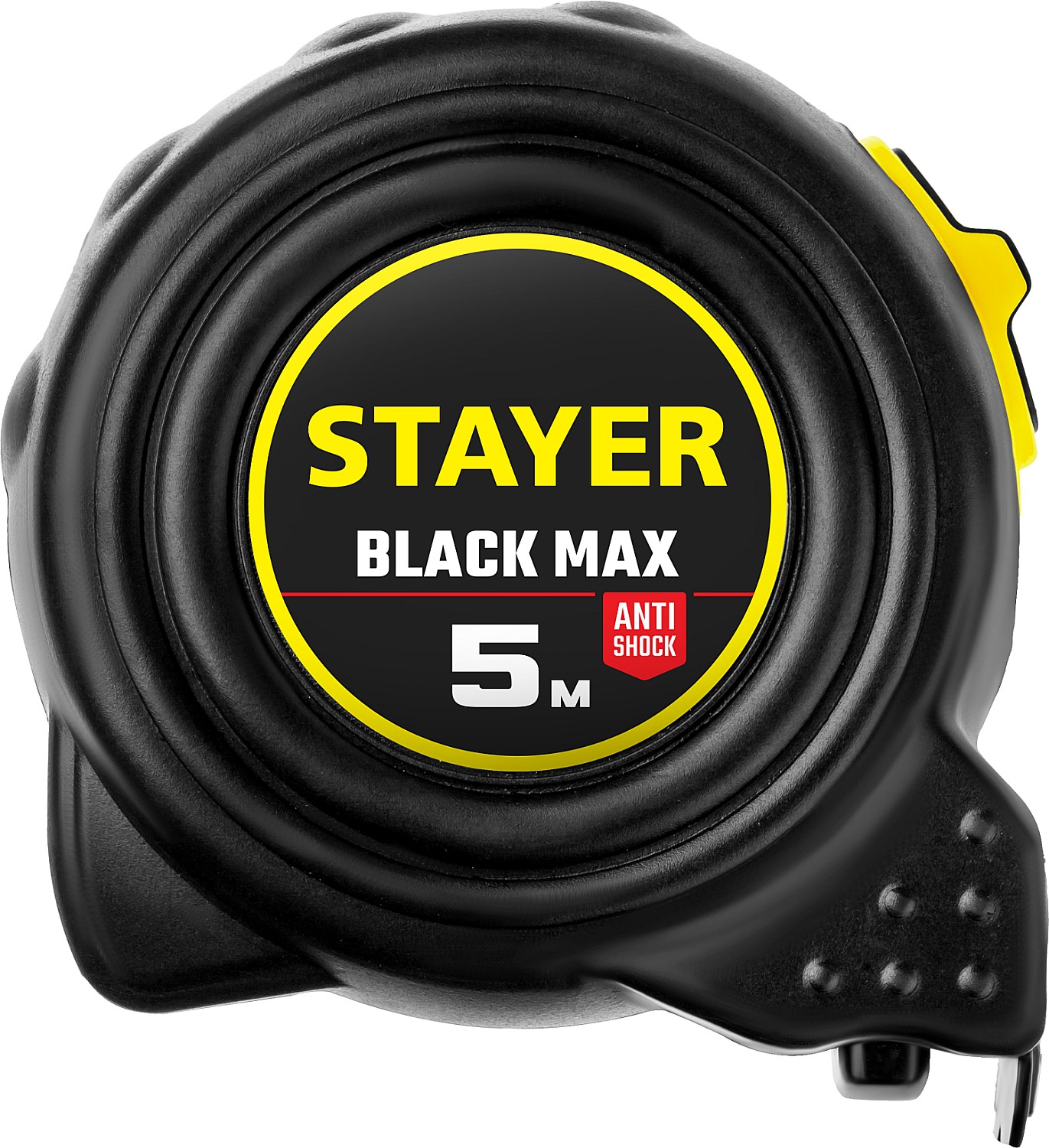 STAYER BlackMax 5м / 19мм рулетка в ударостойком полностью обрезиненном корпусе  и двумя фиксаторами. Фото N2