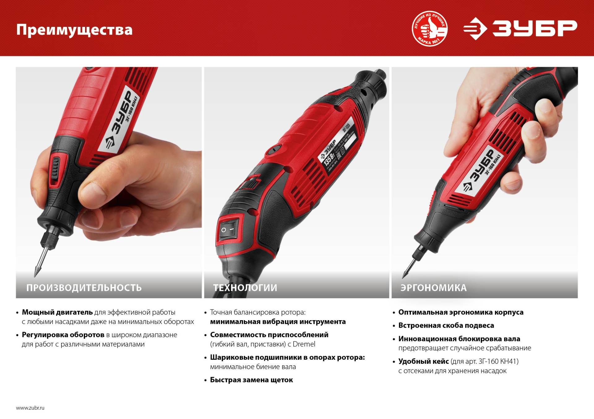 Гравер электрический, ЗУБР ЗГ-135, 220В, 135 Вт, 3.2 мм, 15000-35000 об/мин, базовая модель, в короб. Фото N2