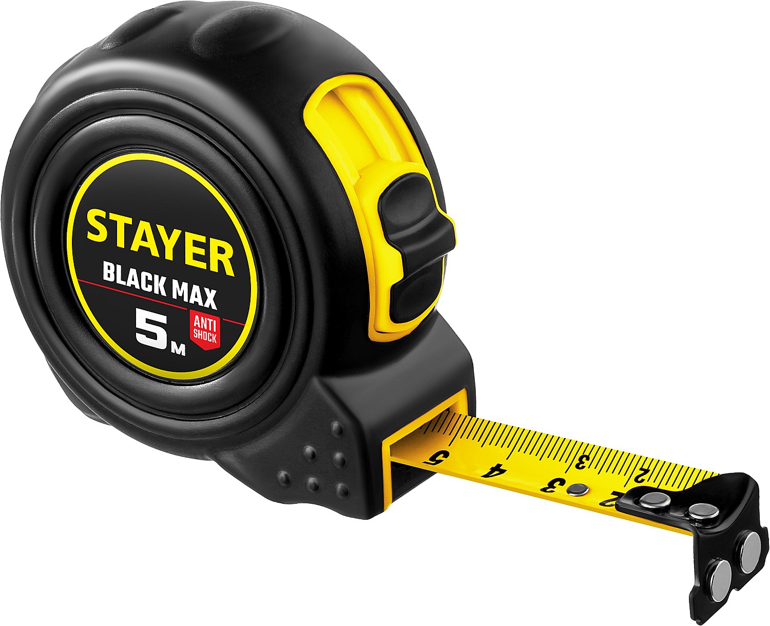 STAYER BlackMax 5м / 19мм рулетка в ударостойком полностью обрезиненном корпусе  и двумя фиксаторами