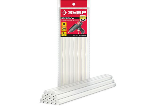  Стержни клеевые прозрачные универсальные ЗУБР, d 11 мм х 200 мм (11-12 мм) 12 шт. 240 г 