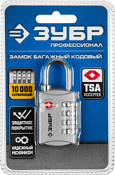  Замок TSA багажный, кодовый, 4 диска, ЗУБР Профессионал 37114 