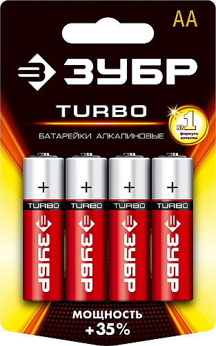  Щелочная батарейка Зубр 1.5 В, тип АА, 4 шт, Turbo 59213-4C_z01 