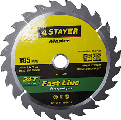  Диск пильный "FAST-Line" по дереву, 185x20мм, 24Т STAYER "MASTER" 