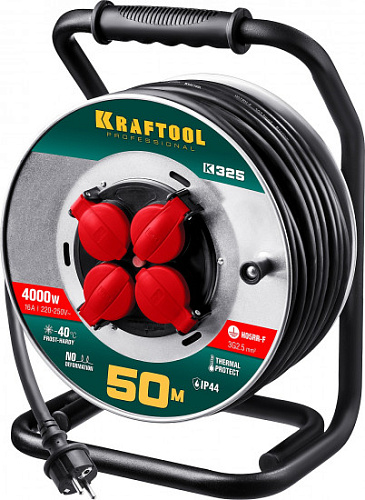  K-325 удлинитель на катушке  50 м, 4000 Вт, 4 гнезда, IP44, КГ 3x2,5 кв мм, KRAFTOOL 