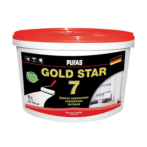  Краска в/д Pufas GOLD STAR 7 акрилатная супербелая (9 л) 
