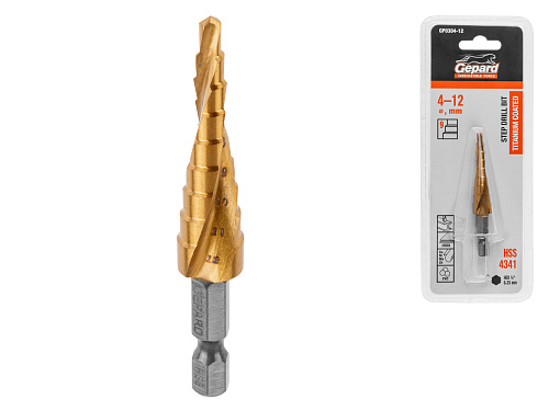  Сверло по металлу ступенчатое 4-12 мм HSS TIN GEPARD 