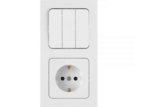  Блок выкл. 3 клав. + розетка (скрытая, б/з) белая, Astrum, BYLECTRICA 