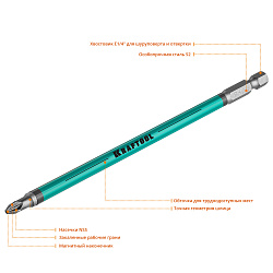  Биты PZ2, тип хвостовика E 1/4", 150 мм, 5 шт в блистере KRAFTOOL 