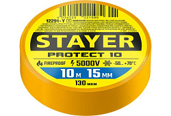  Изолента STAYER Protect-10 желтая ПВХ, 10м х 15мм 