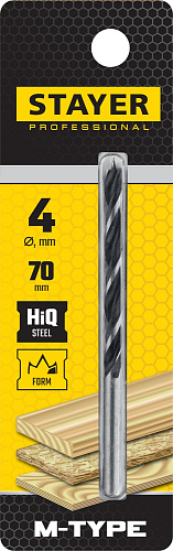  STAYER M-type, 4.0 x 70/40 мм, М-образная заточка, спиральное сверло по дереву (2942-070-04) 