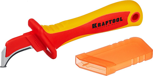  Диэлектрический нож электрика с "пяткой", изогнутый Kraftool KN-7, 45400 