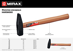  Молоток слесарный с деревянной рукояткой, 1000г, MIRAX  