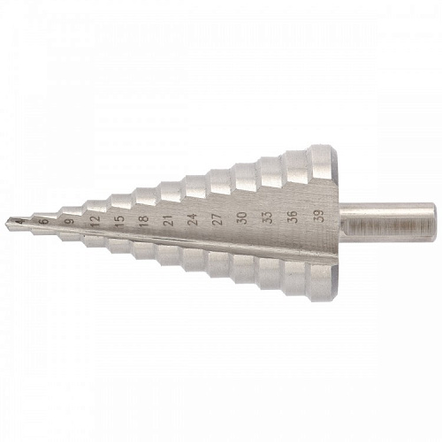  Сверло ступенчатое, 4-6-9-12-15-18-21-24-27-30-33-36-39мм, Р6М5, трёхгранный хвостовик БАРС 