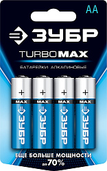  Батарейка щелочная 1.5 В, тип АА, 4 шт, Зубр Turbo-MAX 59206-4C_z01 