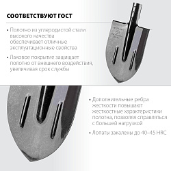  Штыковая лопата c ребрами жесткости ЗУБР ПРОФИ-5, ЛКО, без черенка 