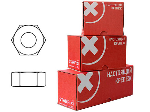  Гайка М18 шестигр., цинк, кл.пр. 6, DIN 934 (50 шт в карт. уп.) STARFIX 