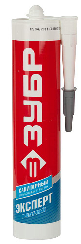 Герметик силиконовый ЗУБР "ЭКСПЕРТ" прозрачный, санитарный, для помещений с влажностью, 280 мл 