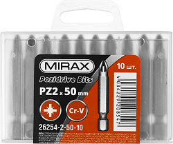  Биты MIRAX PZ2, тип хвостовика E 1/4", длина 50мм, 10шт 