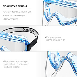  Защитные очки ЗУБР ПАНОРАМА ЩИТ в комплекте со щитком, непрямая вентиляция, Профессионал 