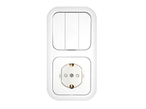  Блок выкл. 3 клав. + розетка (скрытая, с/з, со шторками) белая, Гармония, Bylectrica 