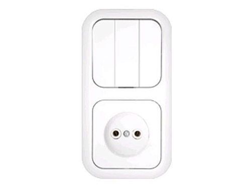  Блок выкл. 3 клав. + розетка (скрытая, б/з) белая, Гармония, BYLECTRICA 