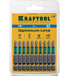  Биты PZ1, 50 мм, тип хвостовика E 1/4", 10 шт в блистере KRAFTOOL 