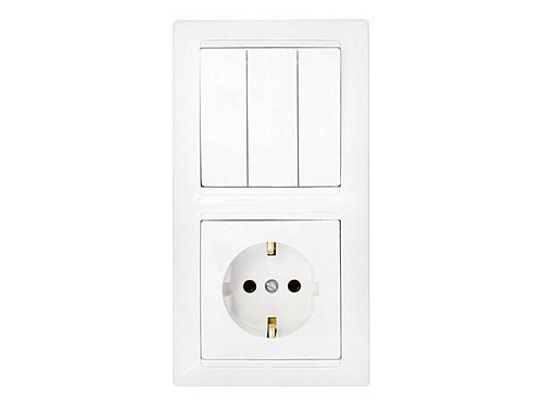  Блок выкл. 3 клав. + розетка (скрытая, с/з) белая, Стиль, Bylectrica 