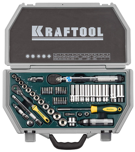  Набор торцовых головок KRAFTOOL "INDUSTRIE QUALITAT" (3/8") универсальный, Cr-V, пластиковый кейс, 4 
