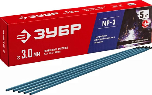  Электрод сварочный с рутиловым покрытием МР-3 Ø 3.0 мм, 5 кг, для ММА сварки ЗУБР 40015-3.0 