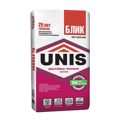  Шпаклевка гипсовая Unis Блик, 18 кг 
