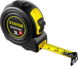  STAYER BlackMax 3м / 16мм рулетка в ударостойком полностью обрезиненном корпусе  и двумя фиксаторами 