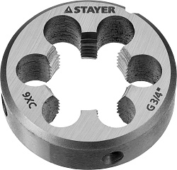  Плашка круглая ручная STAYER "MASTER", сталь 9ХС, для трубной резьбы G 3/4`` 