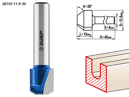  Фреза пазовая фасонная №3 ПРОФЕССИОНАЛ (11.9х13х45 мм) Зубр 28742-11.9-30 