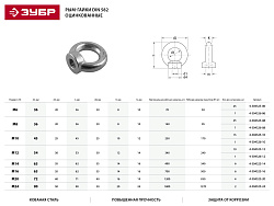  Рым-гайка ЗУБР DIN 582, оцинкованная, М16, ТФ5, 6 шт 