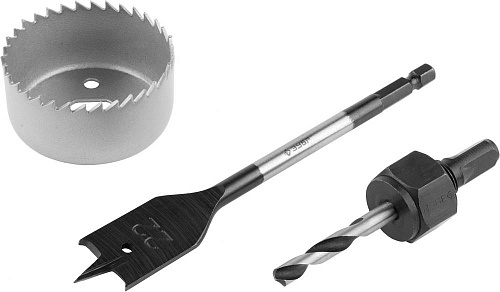  Набор для врезки замков"ЭКСПЕРТ"(коронка по дереву, державка, перьевое сверло 22 мм,3 шт.)Зубр 