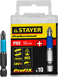  Биты Ph2 х 50мм, 10шт, тип хвостовика E 1/4", Магнит ,STAYER "PROFESSIONAL" ProFix 