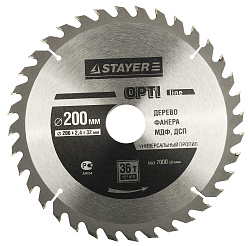  Диск пильный "OPTI-Line" по дереву, 200х32мм, 36Т STAYER MASTER 