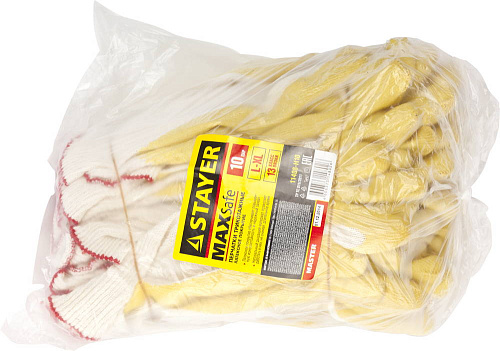  Перчатки STAYER "МASTER" MaxSafe трикотажные, обливная ладонь из латекса, х/б, 13 класс, L-XL, 10 па 