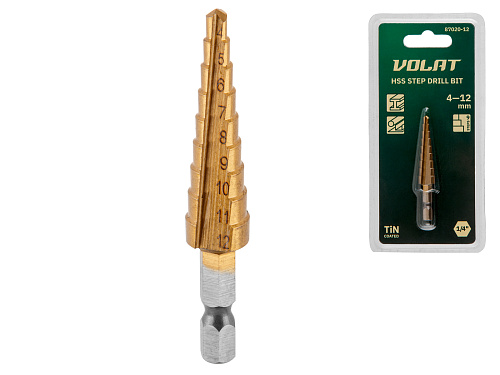  Сверло по металлу ступенчатое 4-12 мм HSS TIN ВОЛАТ 