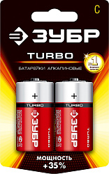  Щелочная батарейка 1.5 В, тип С, 2 шт, ЗУБР Turbo 