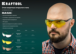  Защитные жёлтые очки KRAFTOOL BASIC стекло-моноблок с покрытием устойчивым к истиранию и запотеванию 
