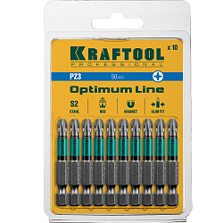  Биты PZ3, 50 мм, тип хвостовика E 1/4", 10 шт в блистере KRAFTOOL 