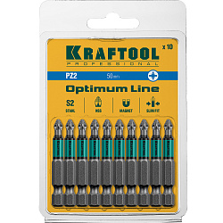  Биты PZ2, 50 мм, тип хвостовика E 1/4", 10 шт в блистере KRAFTOOL 